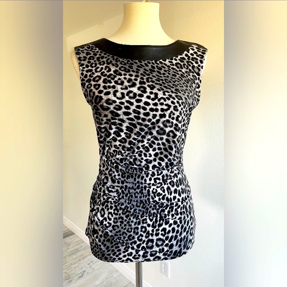 Michael Kors gray and black top with leather insert at neck. Size S. New